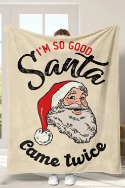 New Dear-Lover Santa Claus Christmas Slogan Print Soft Blanket 125*150cm White