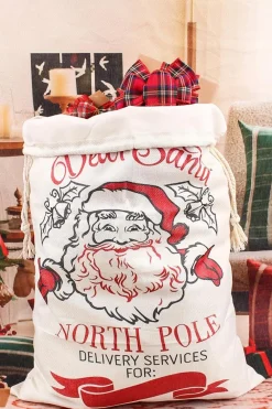 Outlet Dear-Lover Santa Clause Print Drawstring Closure Canvas Christmas Gift Bag White