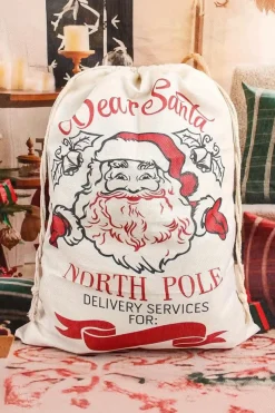 Outlet Dear-Lover Santa Clause Print Drawstring Closure Canvas Christmas Gift Bag White