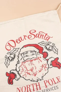 Outlet Dear-Lover Santa Clause Print Drawstring Closure Canvas Christmas Gift Bag White