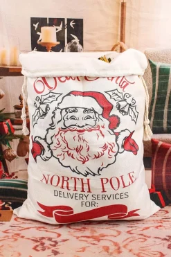 Outlet Dear-Lover Santa Clause Print Drawstring Closure Canvas Christmas Gift Bag White