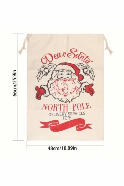 Outlet Dear-Lover Santa Clause Print Drawstring Closure Canvas Christmas Gift Bag White