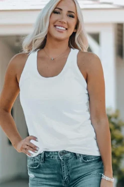 Clearance Dear-Lover Scoop Neck Basic Solid Tank Top White