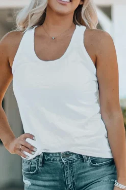 Clearance Dear-Lover Scoop Neck Basic Solid Tank Top White