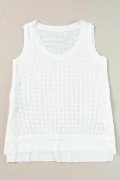 Sale Dear-Lover Scoop Neck Waffle Knit Flowy Vest White