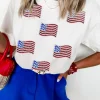 Sale Dear-Lover Sequin American Flag Patched Casual T Shirt White