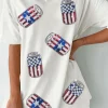 Outlet Dear-Lover Sequin American Flag Can Oversized Graphic Tee White