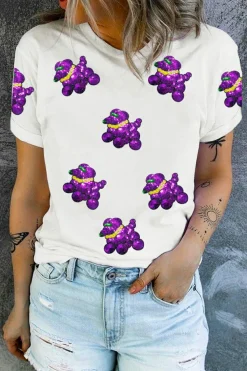 New Dear-Lover Sequin Balloon Puppy Graphic Mardi Gras Tee White