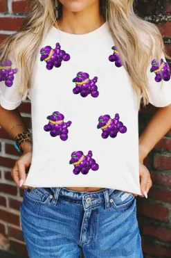 New Dear-Lover Sequin Balloon Puppy Graphic Mardi Gras Tee White