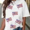 Discount Dear-Lover Sequin Bow American Flag Patched T Shirt White