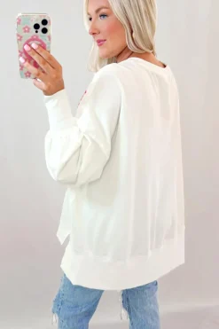 Sale Dear-Lover Sequin Bowknot High Low Oversize Sweatshirt White