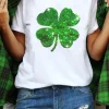 Online Dear-Lover Sequin Clover Patch Graphic St Patrick Fashion Tee White