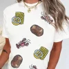 Discount Dear-Lover Sequin Crawfish Potato Lemon Corn Graphic Crewneck T Shirt White