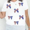 Outlet Dear-Lover Sequin Flag Bow Pattern Crew Neck Patriotic Tee White