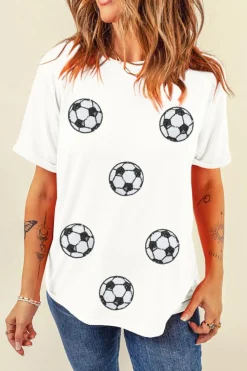 Outlet Dear-Lover Sequin Football Patched Graphic Game Day T Shirt White