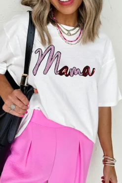 Discount Dear-Lover Sequin mama Graphic Crewneck T Shirt White