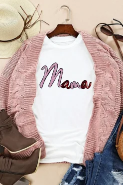 Discount Dear-Lover Sequin mama Graphic Crewneck T Shirt White