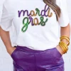 New Dear-Lover Sequin mardi gras Graphic T Shirt White