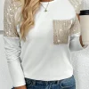 Hot Dear-Lover Sequin Patch Chest Pocket Raglan Sleeve Top White