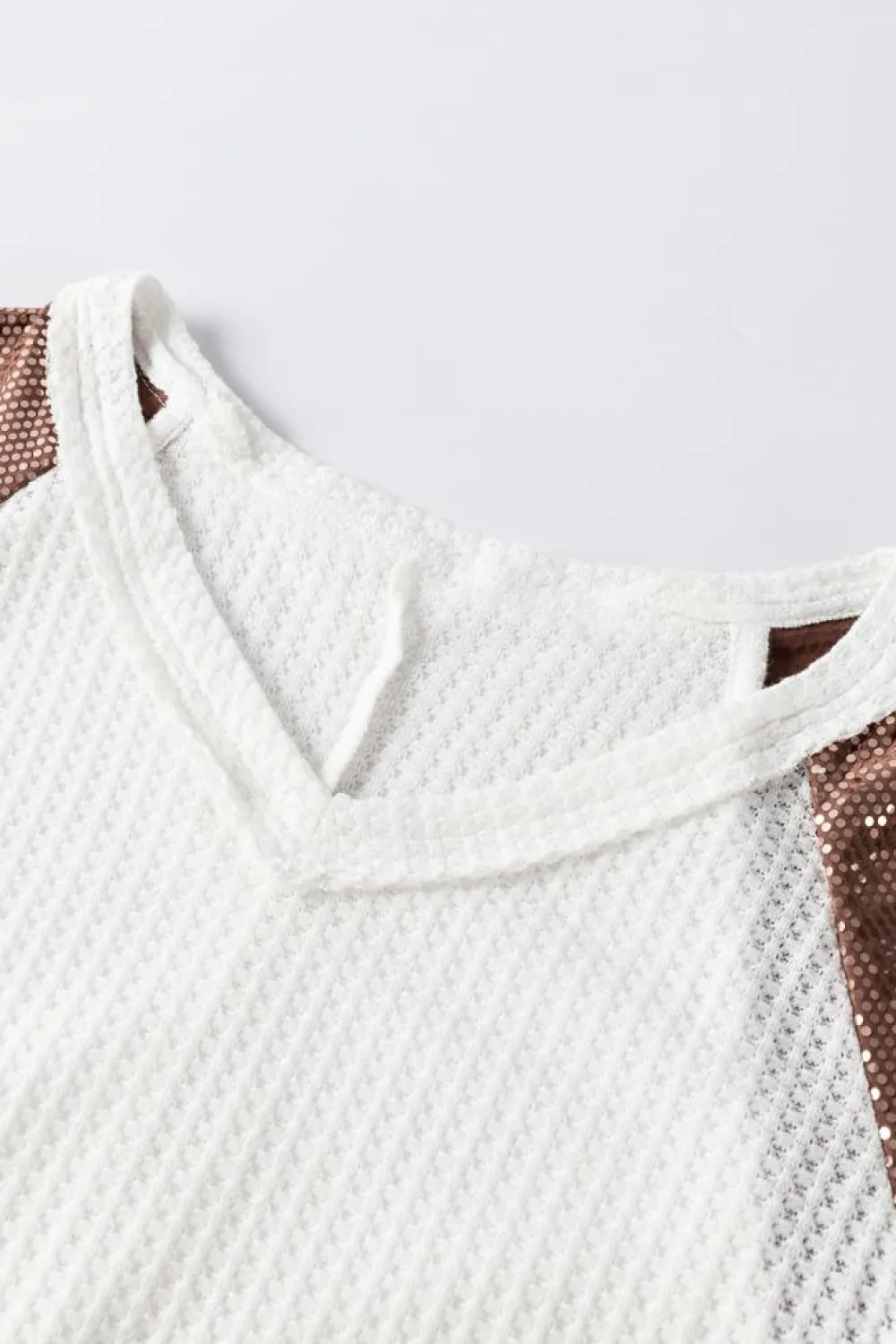 Sale Dear-Lover Sequin Patchwork Bell Sleeve V Neck Tunic Top White