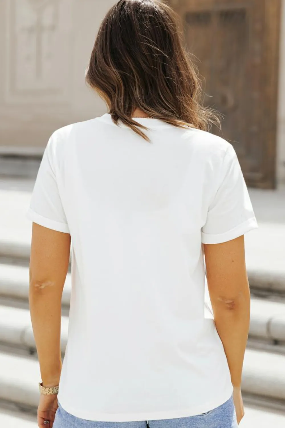 Best Dear-Lover Sequin Patriotic Heart Graphic Crewneck T Shirt White