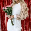 Discount Dear-Lover Sequin Puff Sleeve Shift Mini Dress White