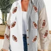Online Dear-Lover Sequin Rugby Graphic Flap Pockets Corduroy Shacket White