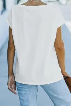 Hot Dear-Lover Sequin St Patrick Clover Patch Pocket Loose Tee white
