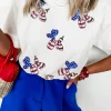 Clearance Dear-Lover Sequin Stars and Stripes Balloon Puppy Graphic Crewneck Tee White