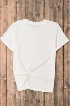 Best Dear-Lover Sequin Strawberry Patched Crew Neck T Shirt White