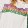 Sale Dear-Lover Sequin Stripes Patchwork Mardi Gras Crew Neck T Shirt White