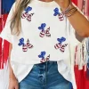 Online Dear-Lover Sequin USA Flag Balloon Puppy Graphic Drop Shoulder High Low Tee White