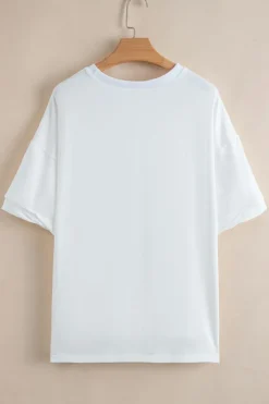 Online Dear-Lover Sequin USA Flag Balloon Puppy Graphic Drop Shoulder High Low Tee White