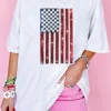 Discount Dear-Lover Sequined American Flag Crewneck Oversized Tee White