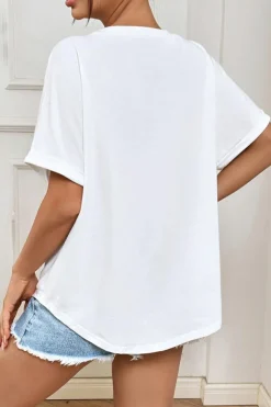 Hot Dear-Lover Sequined Bow Patched Short Sleeve Top White