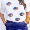Sale Dear-Lover Sequined Flag Pattern Donuts Graphic T Shirt White