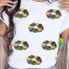 Sale Dear-Lover Sequined Mardi Gras Pattern Crew Neck Short Sleeve Top White