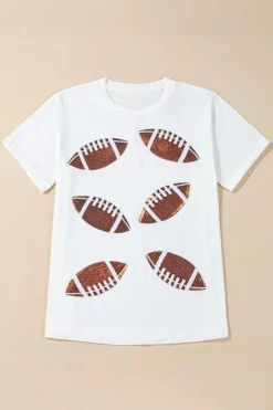 Hot Dear-Lover Sequined Rugby Football Graphic Cotton T Shirt White