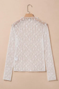 Outlet Dear-Lover Sheer Floral Lace Long Sleeve Slim Fit Top White