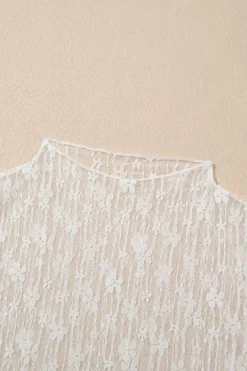 Outlet Dear-Lover Sheer Floral Lace Long Sleeve Slim Fit Top White