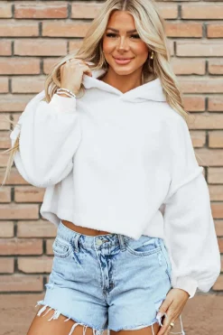 Discount Dear-Lover Sherpa Fleece Drop Shoulder Hoodie White
