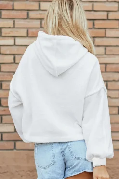 Discount Dear-Lover Sherpa Fleece Drop Shoulder Hoodie White