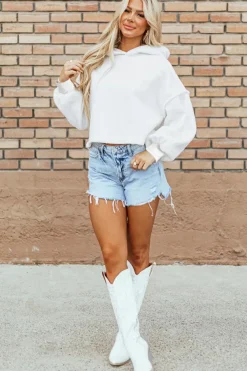 Discount Dear-Lover Sherpa Fleece Drop Shoulder Hoodie White