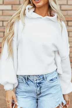 Discount Dear-Lover Sherpa Fleece Drop Shoulder Hoodie White