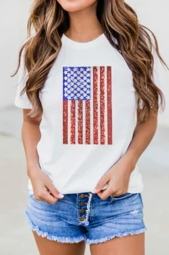 Discount Dear-Lover Shimmery Flag Graphic Tee White