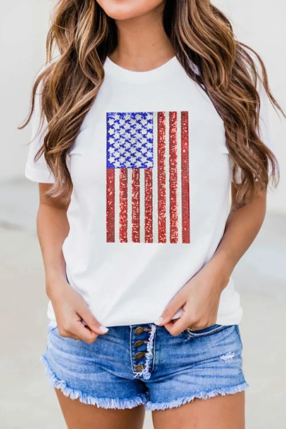 Discount Dear-Lover Shimmery Flag Graphic Tee White