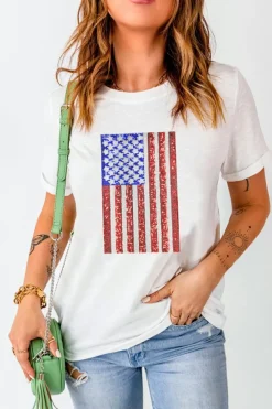 Discount Dear-Lover Shimmery Flag Graphic Tee White