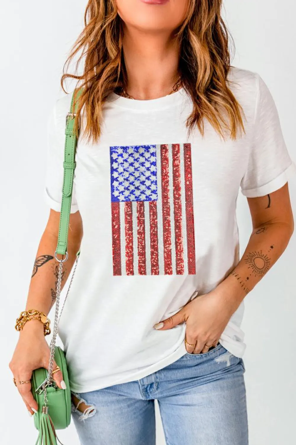 Discount Dear-Lover Shimmery Flag Graphic Tee White