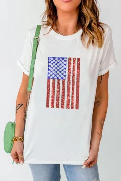 Discount Dear-Lover Shimmery Flag Graphic Tee White