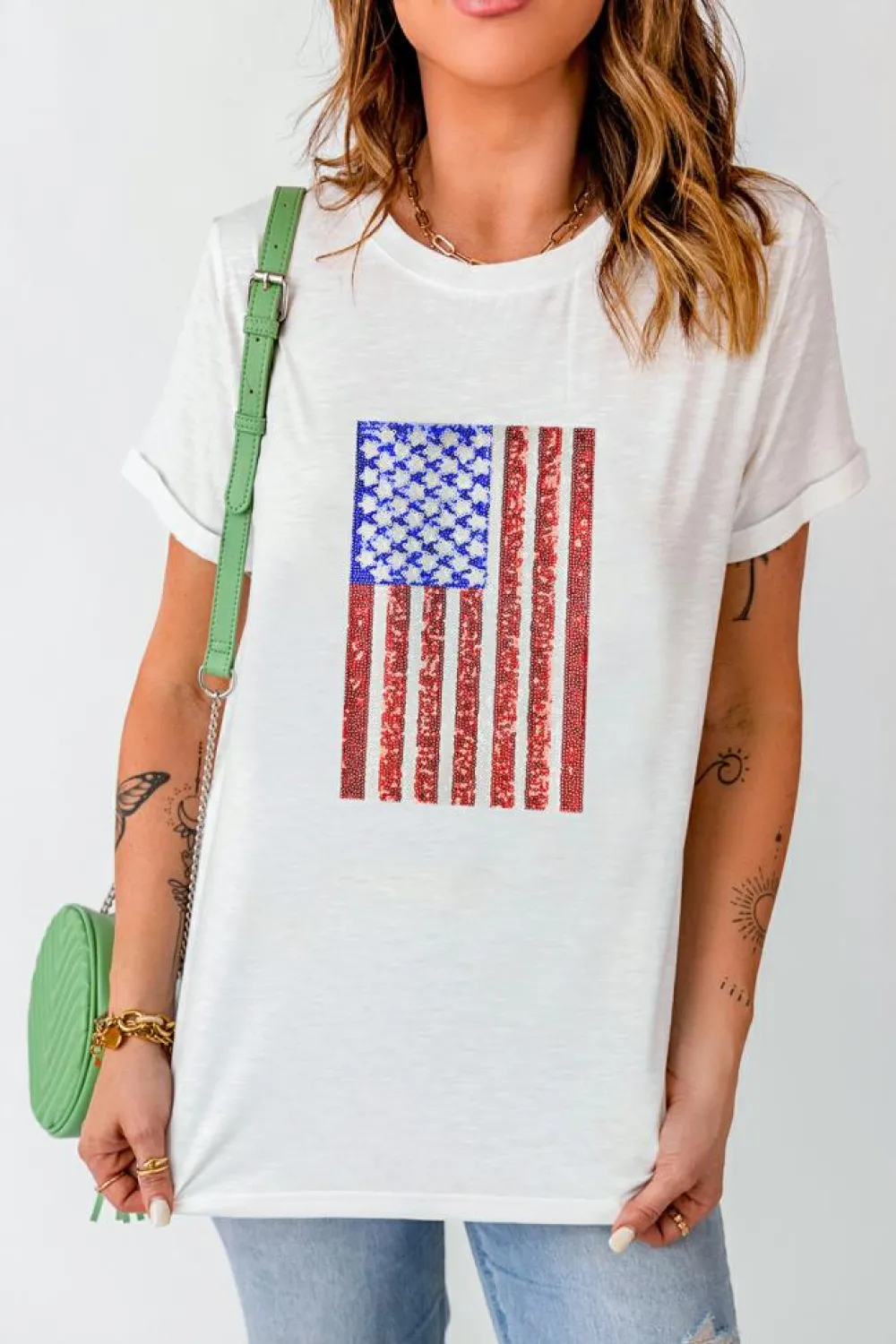 Discount Dear-Lover Shimmery Flag Graphic Tee White